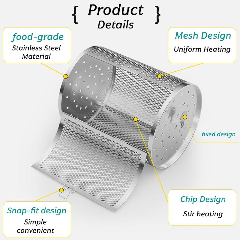Grilldent Rotatable Grilled Cage Air Fryer Oven Basket,360 Degree Heating Rotating Cages Rotisserie Basket for Baking Nuts, Coffee Beans, Peanut or BBQ Roaster Tool, Food Grade Stainless Steel (120mm*180mm) - Image 3